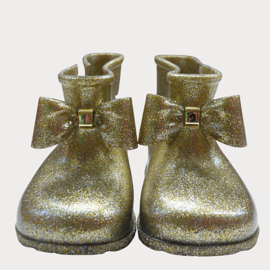 Mini Melissa Bow Gold Glitter Rain Boot Toddler Size 10